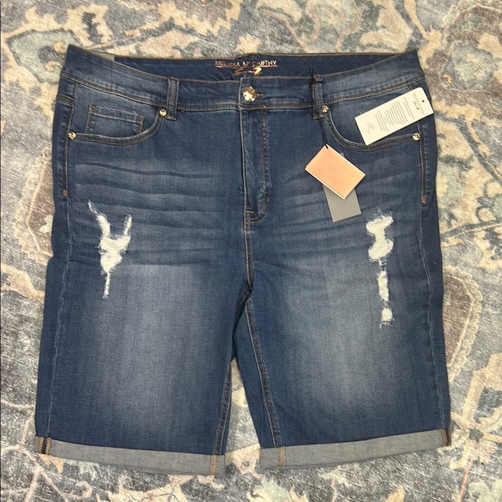 Melissa McCarthy Seven7 Blue Jean Shorts with Distressed Details
